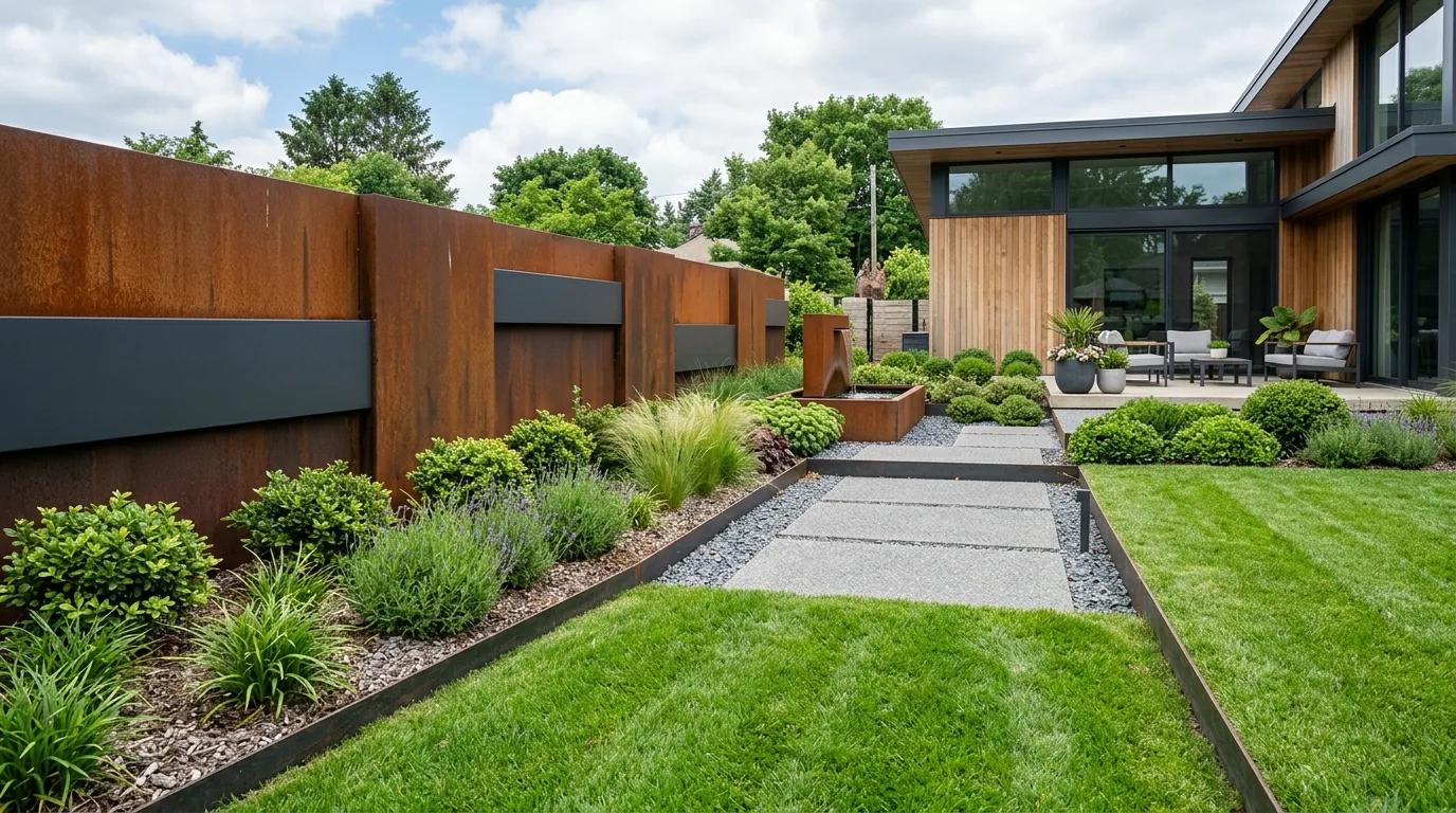Contemporary Garden With Sheet Metal Panels